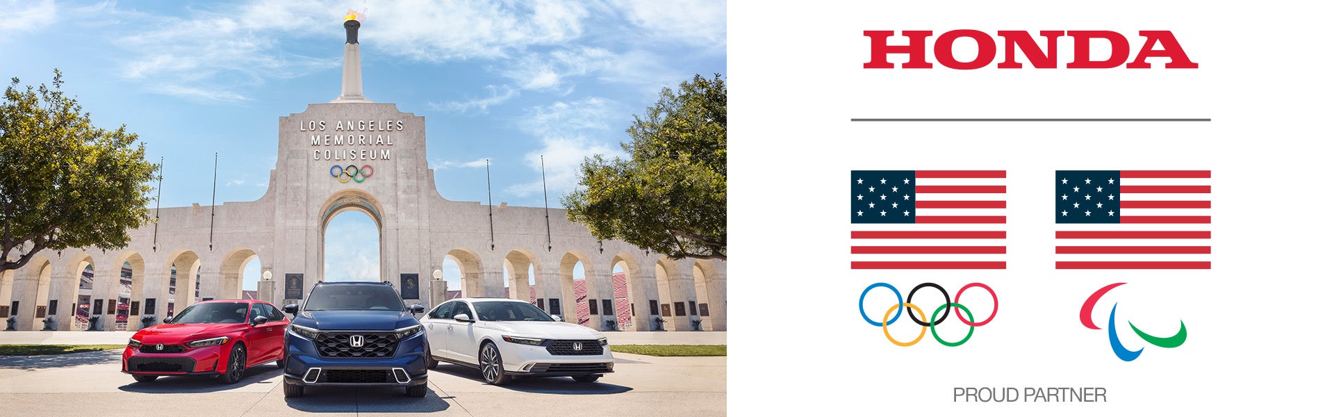 Honda cars at LA Memorial Coliseum with Olympic partner logo