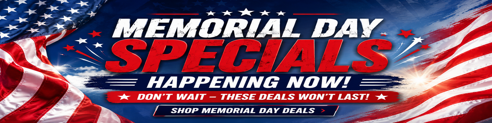 Memorial Day specials banner with patriotic graphics