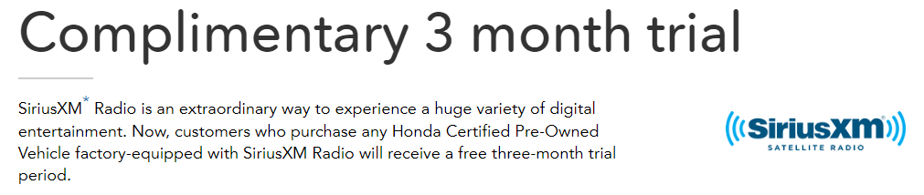 Certified Pre-Owned XM Radio Trial Period